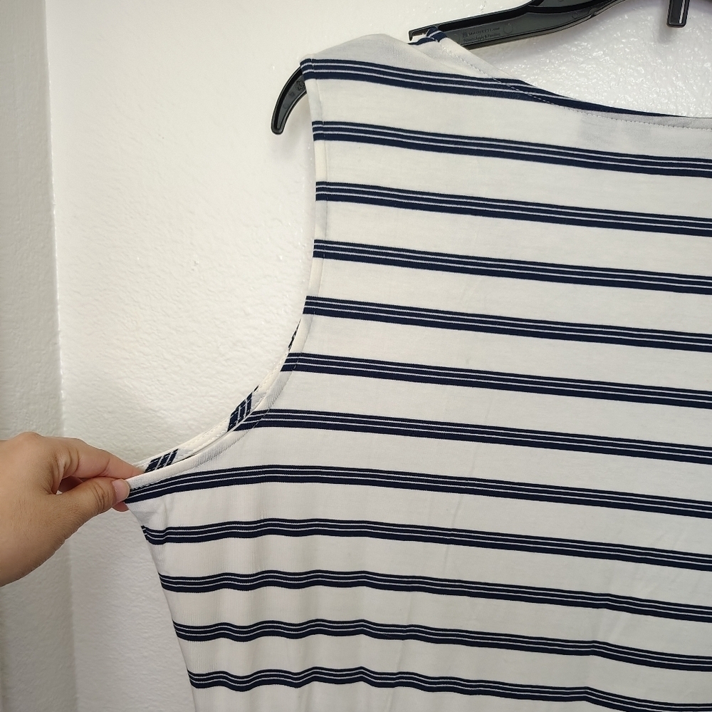 Lands' End Blue and White Sleeveless Sailor Maxi Dress Sz XLP / 18 - Picture 8 of 9